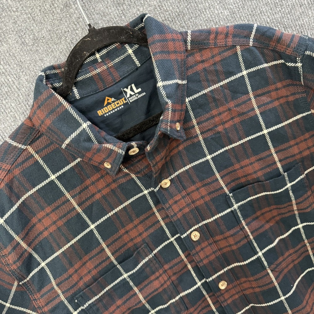 Ridgecut Men's XL Heavyweight Flannel Shirt Red Navy Plaid 100% Cotton NWT